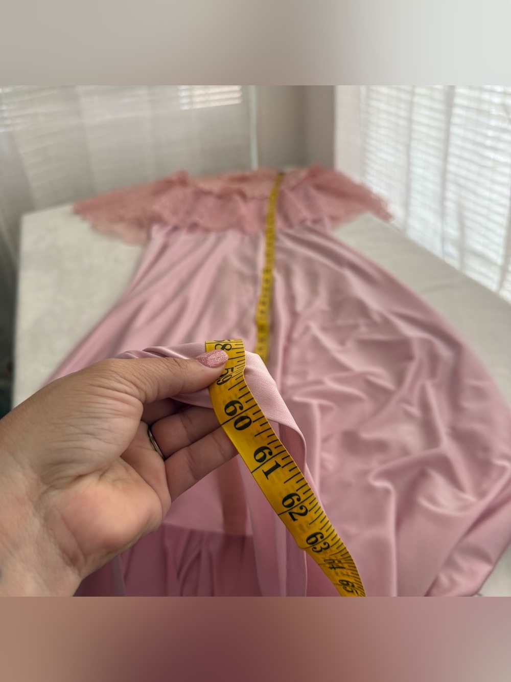 Vintage 80s JC Penney Lace Prom Maxi Dress Light Pink Modern 10/12 Prairie Gown - Picture 13 of 13